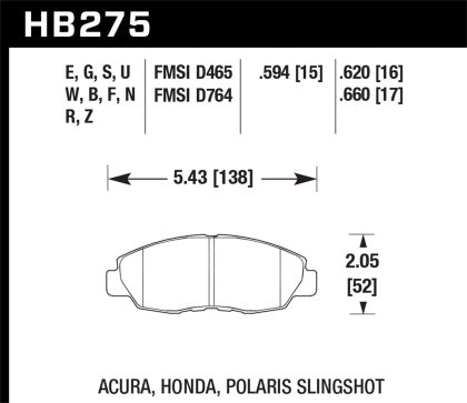 Hawk 97-99 Acura CL / 93-02 Honda Accord Coupe DX/EX/LX/96-10 Civic Coupe EX DTC-60 Race Brake Pads HB275G.620