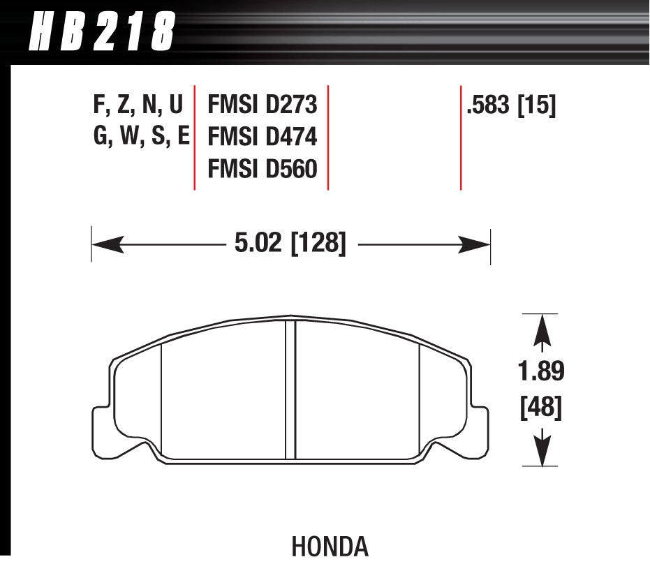 Hawk 84-85 Honda Accord / 88-00 Civic / 88-91 CRX DTC-60 Front Race Brake Pads HB218G.583