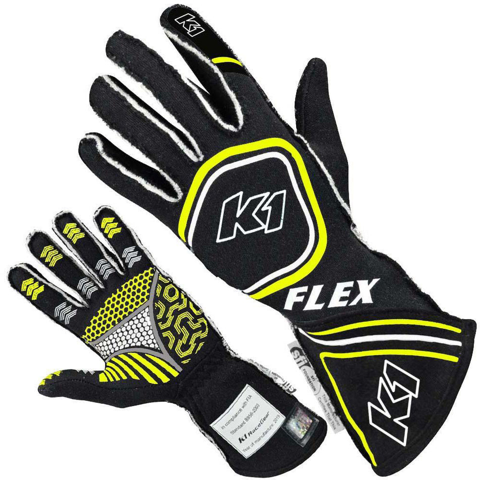 Glove Flex Large Black / Flo Yellow SFI 3.3/5